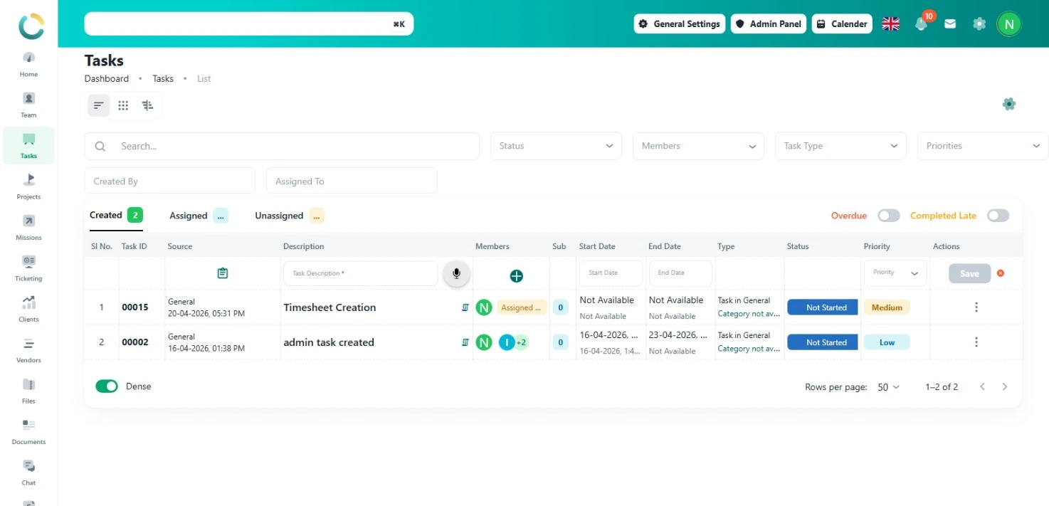 NOVOLOGS Task Dashboard