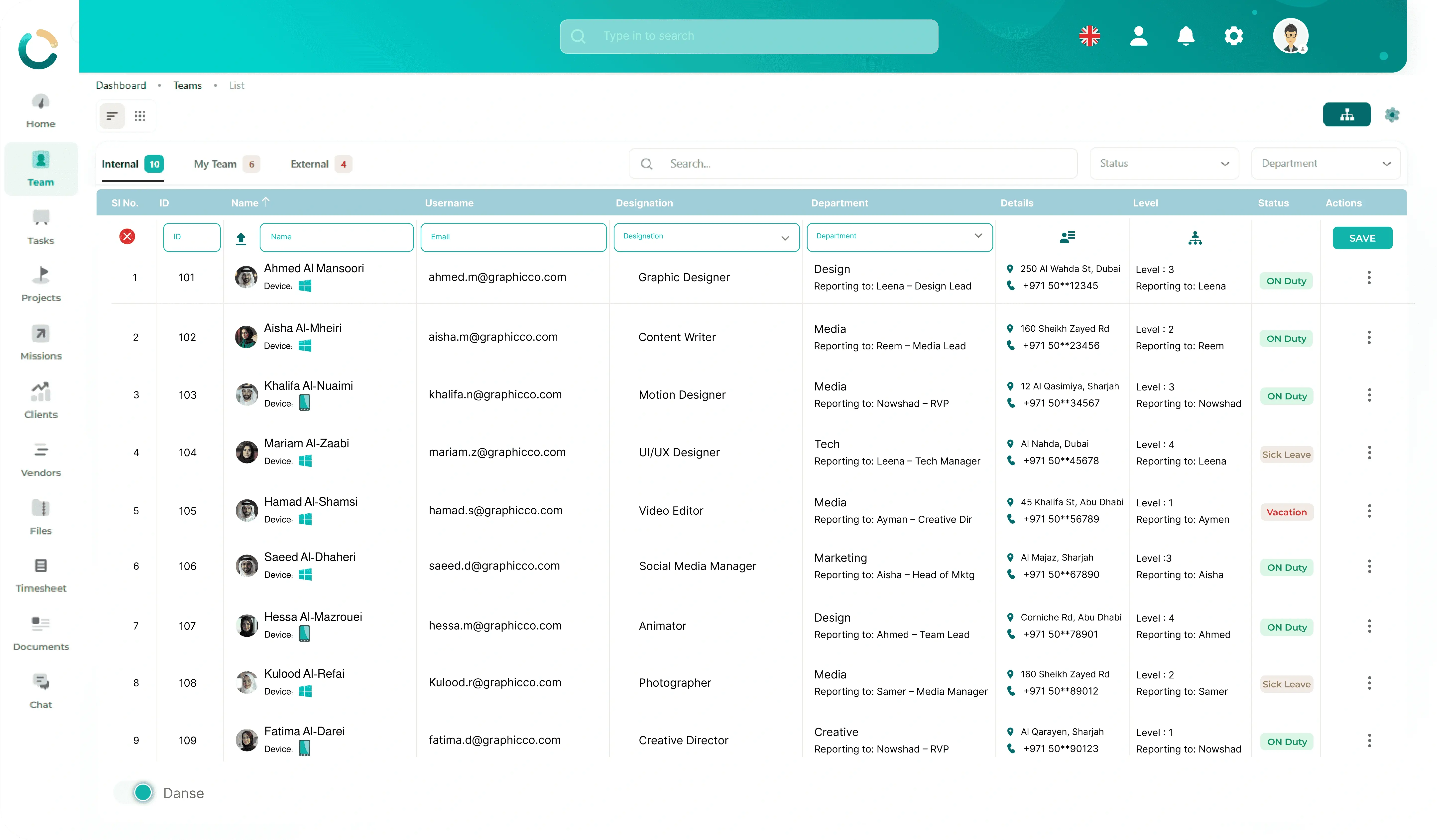 NOVOLOGS Team Management Dashboard