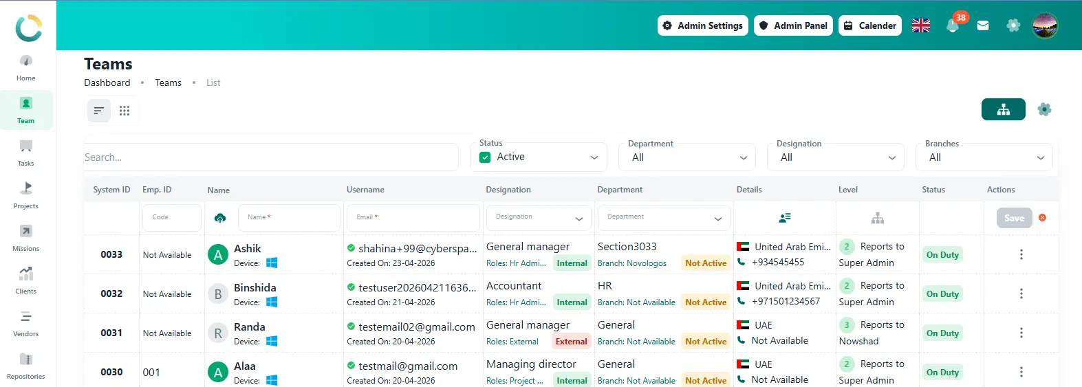 NOVOLOGS Team Dashboard