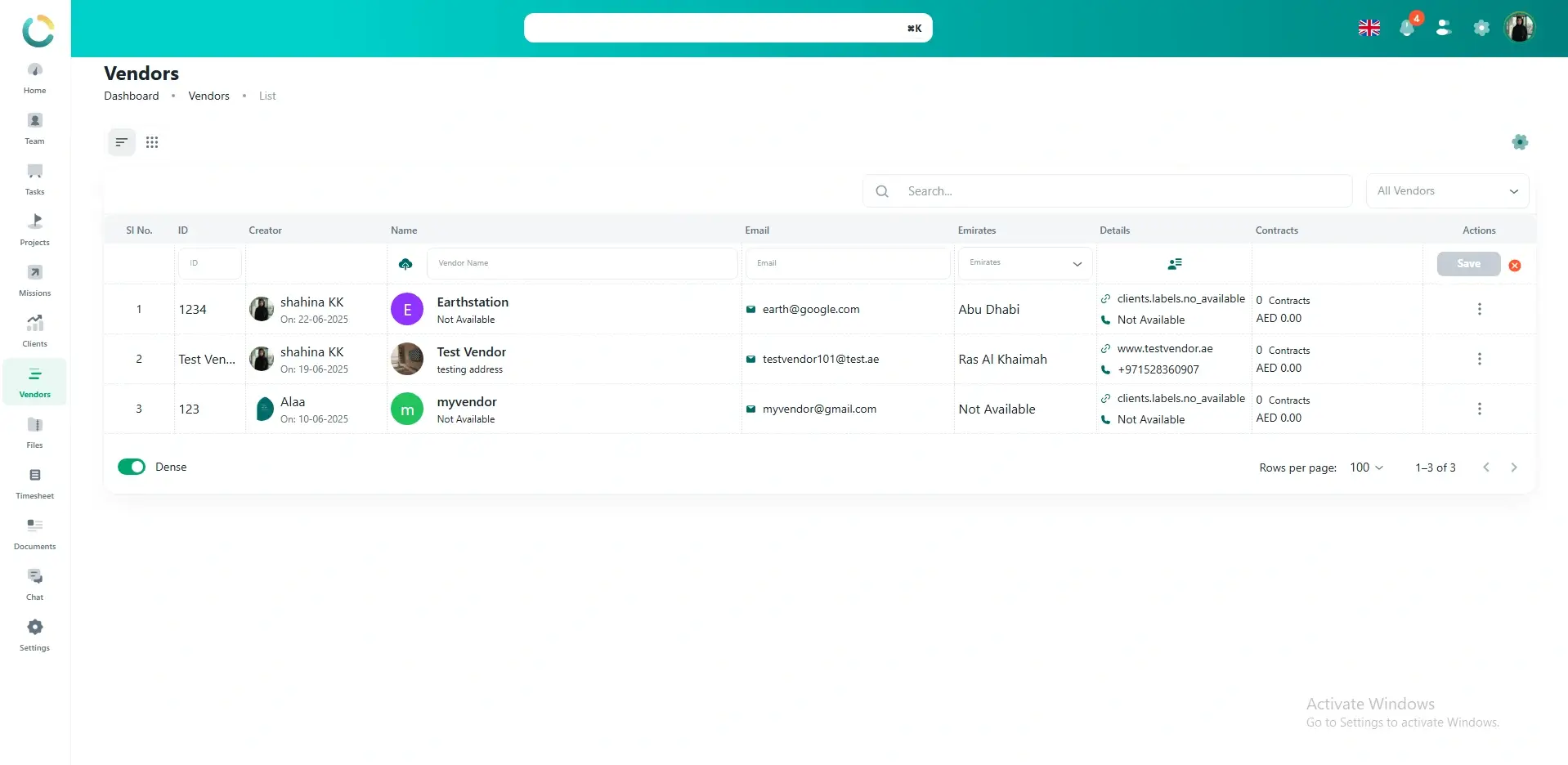 NOVOLOGS Vendor Management Dashboard